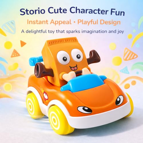 Image of Storio Foodie Toy Car - Mr Milk | Friction Powered Vehicle for 1-3 Year Old Boys & Girls | Push & Go Baby Car Toy | Cartoon Car for Toddlers 12-18 Months | Safe Durable Educational Toy for Kids