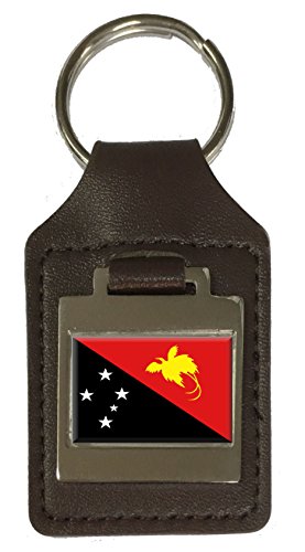 Porte-clés en cuir gravé drapeau Papouasie-Nouvelle-Guinée - Cadeau souvenir pour trousseau clé