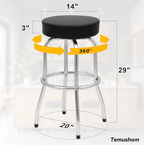 Butacos giratorios Temushom de 29", asiento acolchado, capacidad de 136 kg | Butacos negros con estructura cromada para tienda, mostrador, hogar y garaje miniatura 3