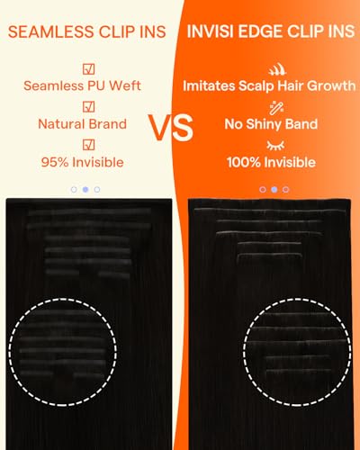 Image of Full Shine Invisi Edge Clip in Human Hair Extensions, Black 16 Inch 120g