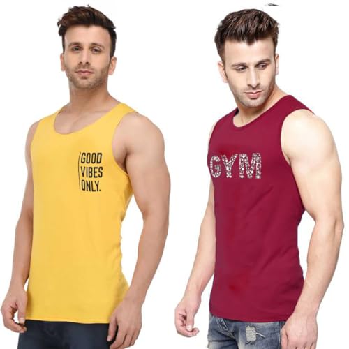 Image of hotfits Men's Quick Dry Workout Tank Top Gym Muscle Tee Fitness Bodybuilding Sleeveless T Shirt, Gym Vest- Pack of 2