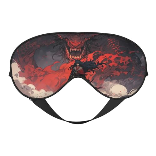 Máscara de dormir con diseño de dragón rojo y negro, diseño de espadachín oriental, máscaras de ojos para dormir de doble cara, para mujeres y hombres, cubiertas opacas para dormir, viajes