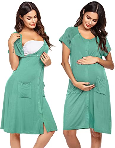 Image of Ekouaer 3 in 1 Labor/Delivery/Hospital Gown Nursing Dress Maternity Nightgown Sleepwear for Breastfeeding with Button S-XXL