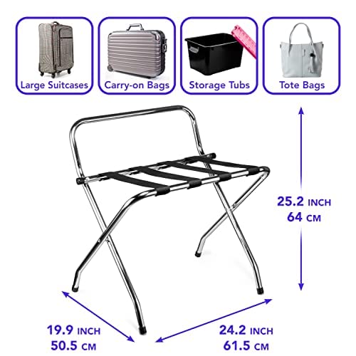 Ustech Single Tier X-Shape Folding Luggage Rack With High Back | Durable Metal Stand & Heavy-Duty Nylon Straps For Guest Room Storage & Suitcase Holder | Perfect For Bedroom & Closet #TOP6