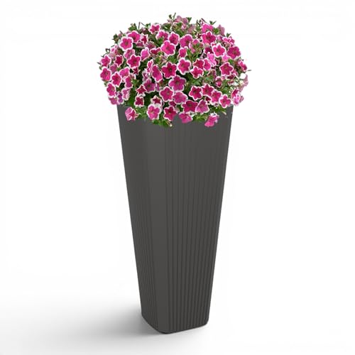 MELTOM Blumenkübel mit Herausnehmbaren Einsatz Slim Rund Blumentopf Pflanzkübel Dekorativ Anthrazit XXL für Innen- und Außenbereich 39 x 81 cm