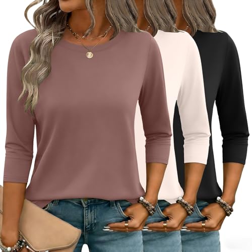 Zeagoo 3/4 Sleeve Shirts for Womens Tops Plain T Shirts