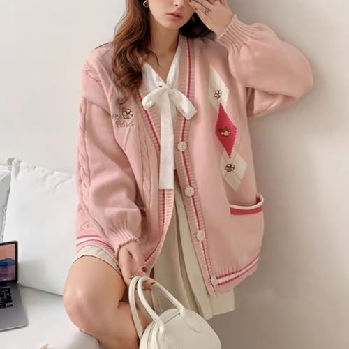 Image of Chevara Women's Cute Sweet Cardigan Sweater Kawaii School Uniform Button Long Sleeve V-Neck Knitted Outerwear