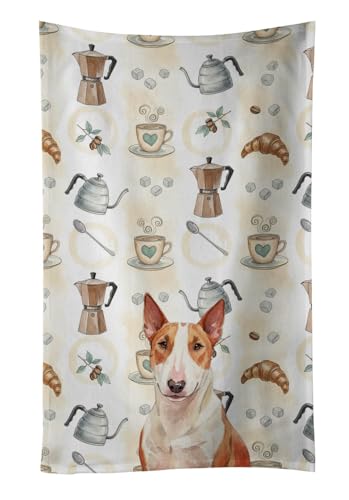 Caroline's Treasures Red and White Bull Terrier Coffee Bar Kitchen Towel Velour Plush Front and Cotton Loop Back Machine Washable