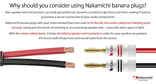 Nakamichi Excel Series 24K Gold Plated Banana Plug 12 Awg - 18 Awg Gauge Size 4Mm For Speakers Amplifier Hi-Fi Av Receiver Stereo Home Theatre Radio Audio Wire Cable Screw Connector 4 Pcs (2-Pairs) #TOP2