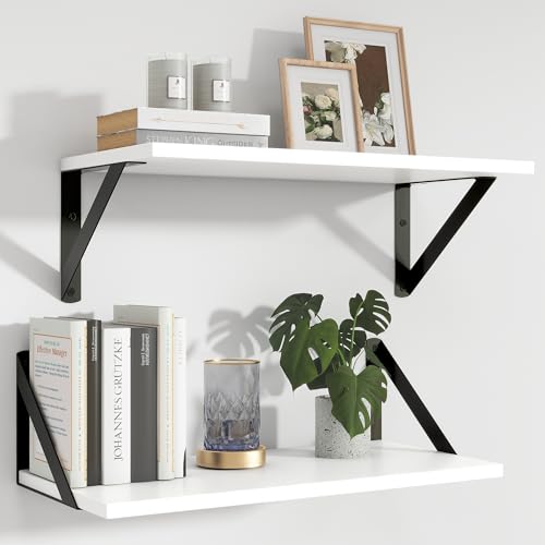 Feihorrm Bücherregal Weiß, Regal Wand 2er Set mit Metall Halterung, Regal...