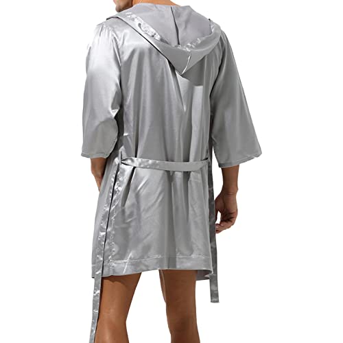 Men's Hooded Robe Set Silk Satin Night Gown Sleep Bathrobe Robe Pajama Smooth Nightwear2