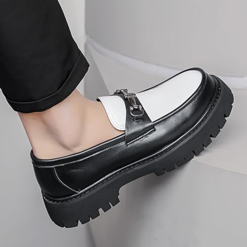 Image of XENTORD Men's Patent Leather Platform Loafers Comfort Non-Slip Lug Sole Slip-On Dress Shoes with Metal Horsebit Detail for Business Office & Casual