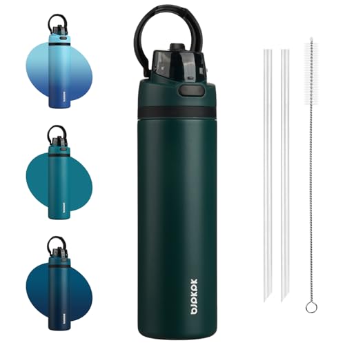 Image of BJPKPK 25oz Insulated Water Bottle with Straw Lid & Handle, Stainless Steel | Leak-Proof 2-in-1 Straw & Spout Lid, BPA-Free Vacuum Insulated Bottle Fits Cup Holders for Gym, Office, Travel & Outdoor