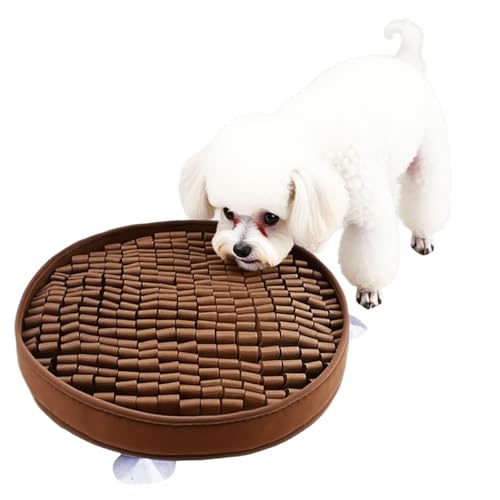 RUUVIJP ペット用ノーズワークマット犬猫兼用 フェルト&オックスフォード生地 嗅覚トレーニング ストレス解消 知育玩具 円形 早食い防止 餌隠し遊び用 (ブラウン)