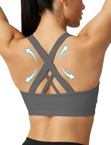 Image of Buauty Sports Bra for Women, Criss Cross Back Medium Support Workout Bras with Removable Cups for Yoga Running Gym