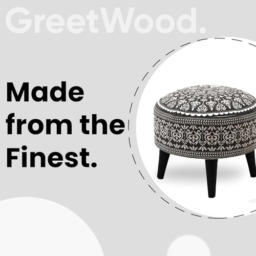 Image of Stool Ottoman Pouffes for Living Room, Kitchen, Home, Office Furniture with Soft Cotton Cushion Mudda Footrest Stool for Chair Sofa Bed Dressing Decor, Mandala Grey (14 Inch Pack of 1)