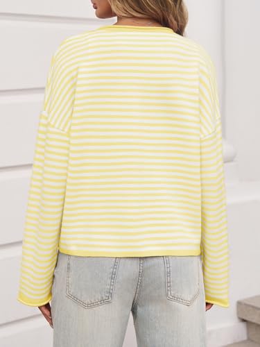 Image of Saodimallsu Womens Striped Cardigan Casual Long Sleeve Open Front Button Down Loose Knit Lightweight Fall Sweaters