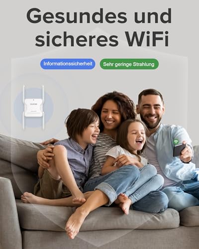 QLOCOM 2025 Neuestes WLAN Verstärker 1500Mbit/s WLAN Repeater Dualband 5GHz/2.4GHz, WiFi Repeater WiFi 6 mit Ethernet Port, Internet Verstärker kompatibel zu Allen WLAN Geräten