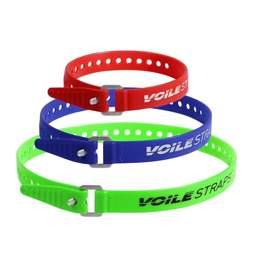 Voile Straps® 3 Pack – Aluminum Buckle | 3-Pack of Heavy-Duty UV-Resistant Polyurethane Straps | 15', 20', and 25' | Outdoor, Bikepacking, Repairs – Made in USA (Red-Blue-Green)