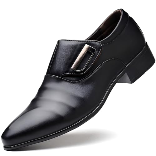 Mokcoliy]【Business Oxford Shoes Men's Pointed Toe Dress Shoes with Breathable PU Upper, Formal Office Shoes for Business Trips, Non-Slip Comfortable Footwear for Weddings & Casual Events Black