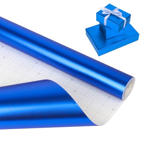 HJIJIAY Metallic Blue Wrapping Paper Roll Matte Blue Solid Color Wrapping Paper for Birthday Wedding Parties Baby Shower Christmas DIY Bouquet -Mini Roll 17 x 394 inch(33feet)