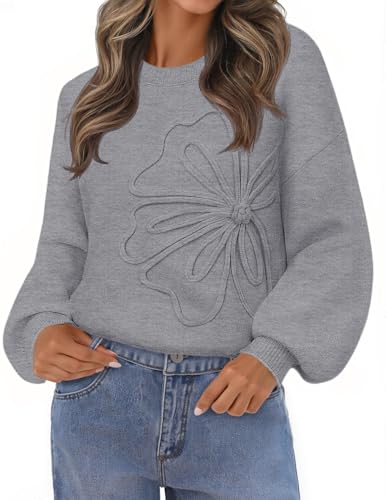 MEROKEETY Women's Winter Floral Sweater Crew Neck Lantern Sleeve 2025