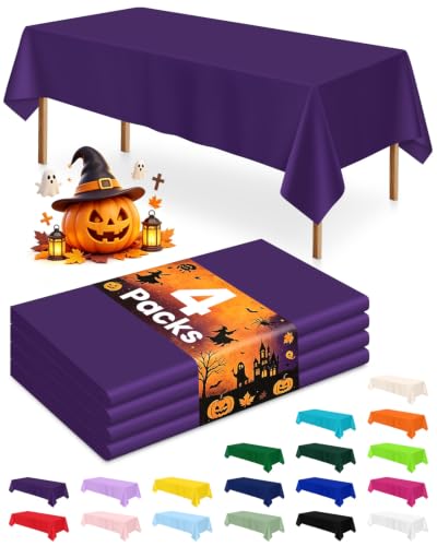 Image of LANLISA 4 Pack Purple Plastic Tablecloth Disposable, 54 x 108 Inch