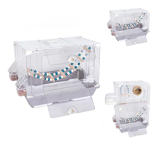 Sandqvipa鳥かご 小型 高級 ヴィラ 鳥かご 大型 インコ 透明 鳥小屋 組み立て式 お手入れ簡単 高強度 スナップオンデザイン ペット用品 ポータブル ホーム 小型 高級 ヴィラ (40 フェイユ ヴィラ シングル フロア パッケージ F,グレー