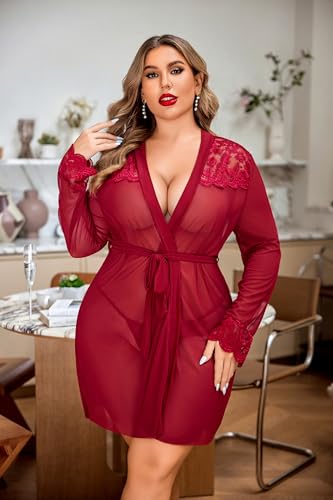Avidlove Plus Size Lingerie Sexy Lingerie Set Women'S Exotic Nightgowns Lace Chemise Lingerie Side Slit Nightdress Wine Red 2Xl thumb #2