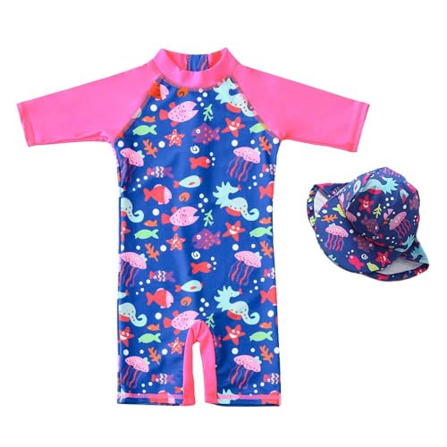 Image of Boys Sun Protection UPF 50+ Rash Guard Set Kids Swimsuit Shirt Trunk Set with Swim Cap 1-5Year