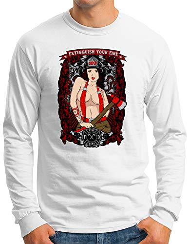 T-shirt manches longues homme pompier vintage blanc taille S 4XL