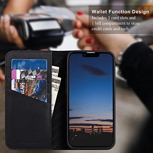 Visoul Case For Iphone 14 Wallet Case, Magnetic Carbon Fiber Leather Case With Card Holder Kickstand Rfid Blocking, Genuine Leather Folio Flip Phone Case Cover For Iphone 14(6.1-Inch) #TOP2