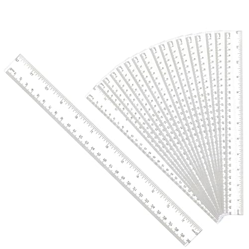 18Pack 12 Inch Clear Plastic Ruler Shatter Resistant Metric Transparent Straight Measuring Ruler School Classroom Home or Office