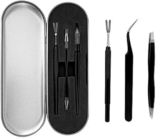 FEPITO 4 Pcs Stainless Steel Tick Remover Tool Set Pet Dogs Cats Ticks Remover Kit Including 1 PCS Tick Removal Tweezers 1 PCS Sharp Rake and 1 PCS Two Clips