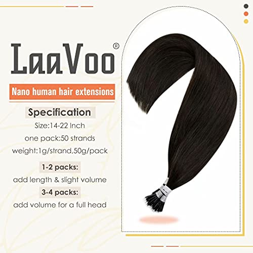 LaaVoo Nano Hair Extensions Real Human Hair Darkest Brown Nano Beads Hair Extensions Invisible Nano Ring Straight Remy Hair 50g 50s 14 Inch #2 - Image 2