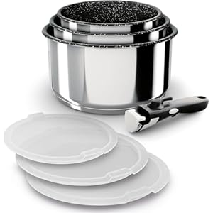 Backen 191107, Set de Casseroles 16,18,20cm, Inox, 7 Pièces, Induction,1 poignée amovible, 3 Couvercles Hermétiques, Compatible lave-vaisselle, Revêtement antiadhésif, Garantie 5 ans