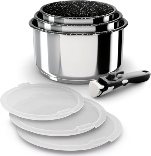 Backen 191107, Set de Casseroles 16,18,20cm, Inox, 7 Pièces, Induction,1 poignée amovible, 3 Couvercles Hermétiques, Compatible lave-vaisselle, Revêtement antiadhésif, Garantie 5 ans