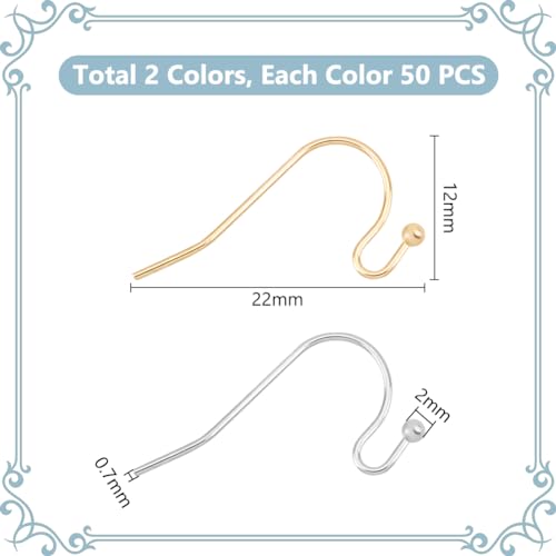 UNICRAFTALE About 100Pcs 2 Colors Stainless Steel Earring Hooks Shepherd's Hook Ear Wire Metal Earwire Hooks Earring Hooks with Ball for DIY Earring Jewelry Making Supplies Golden - Image 3