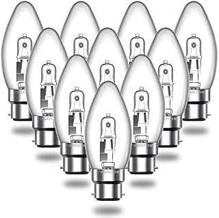 Bonlux 10-Pack BC B22 Halogen Light Bulbs Dimmable, C35 28W Bayonet Cap Light Bulbs B22 Candle Bulb Warm White 2700K, Clear Glass Halogen Candle Light Bulbs for Pendants, Wall Sconces, Chandelier