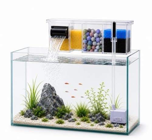 Image of rizopets Multi Section bio top Filter watt 6-3-Chamber Aquarium Filter System with Mechanical, Chemical and Biological Filtration, Hanging Filter for Fish Tank watt 6 (BL-772)