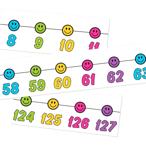 Image of Whaline 32 Pcs Retro Number Line Bulletin Board Rainbow Color Smile Face Number Line Boarder Strips Math Borders for Back to School Home Classroom Wall Decor