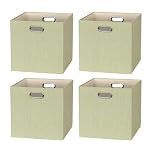 BinWhiz 4 Pack Collapsible Linen Fabric Storage Cubes/Organiser - 33x33x33 cm Fabric Bins for Kallax Shelves, Cabinet, Bookcase, Closet - Versatile Home Organizer Boxes for Decor and Laundry (Yellow)