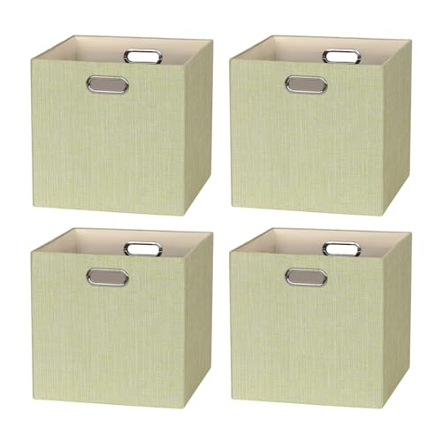 BinWhiz 4 Pack Collapsible Linen Storage Cubes - 33x33x33 cm Fabric Bins for Kallax Shelves, Cabinet, Bookcase, Closet - Versatile Home Organizer Boxes for Decor and Laundry (Yellow)