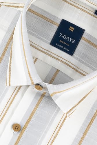 Image of 7-DAYS Men's Premium Striped Shirt - 100% Cotton, Tailored Fit (Between Slim & Regular), Full Sleeve, with Pocket - Smart Office & Casual Look