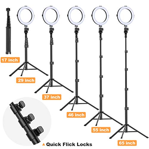 Selfie Ring Light with Tripod Stand - Dimmable Makeup Ring Light Led Camera Ringlight with Tripod and Phone Holder for Live Stream/Makeup/YouTube Video, Compatible for iPhone Android, Remote(Upgraded)