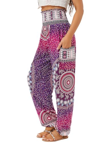 QIANXIZHAN Women's Harem Pants, High Waist Yoga Boho Trousers with Pockets