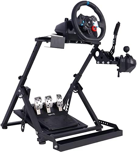 Marada Racing Wheel Stand,Steering Wheel Stand with Seat Slot Water Cup Holder Foldable match Logitech G25 G27 G29 G920 G923 Thrustmaster T300 T500 Xbox,Shifter&Handbrake&Wheel&Pedals NOT Included