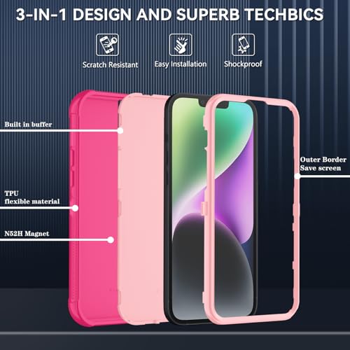 Image of SunStory Compatible with iPhone 14 Plus Case with HD Screen Protector, 3-Layer Heavy Duty Full-Body Cover,3 in 1 Hybrid Protective Case for iPhone 14 Plus 6.7 inch,PinkRed
