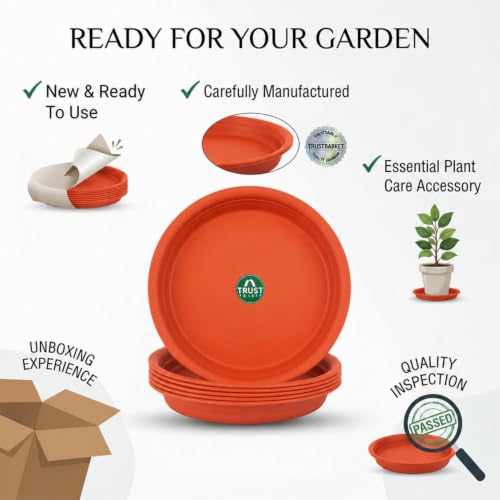 Image of TrustBasket UV Treated Bottom Tray(Plate /Saucer) Suitable for 6 inch Plastic Pot - Terracotta Color - Set of 12