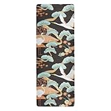 Esterilla de yoga lavable con estampado floral japonés, marrón, para entrenamientos en el suelo, goma natural, antideslizante, con bolsa para ejercicio, 180 x 66 cm